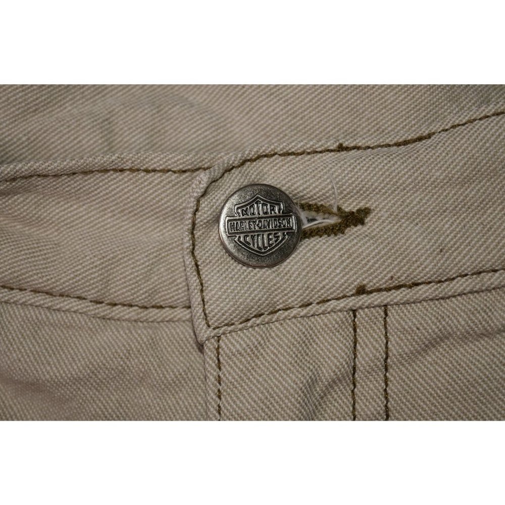 Womens Harley Davidson Light Tan Denim Shorts Y2K Size 16 Pocket Embroidered - Picture 6 of 8